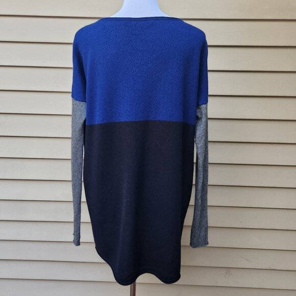 Vince Multicolor Color-Block Sweater Wool Cashmere Drop-Shoulder Blue Gray Black - Picture 10 of 15